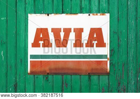 Roanne, France - May 31, 2020: Vintage Avia Sign On A Wall. Avia International Company Is Represente