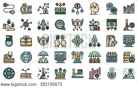 Crisis Manager Icons Set. Outline Set Of Crisis Manager Vector Icons Thin Line Color Flat On White