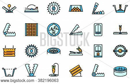Animal Trap Icons Set. Outline Set Of Animal Trap Vector Icons Thin Line Color Flat On White