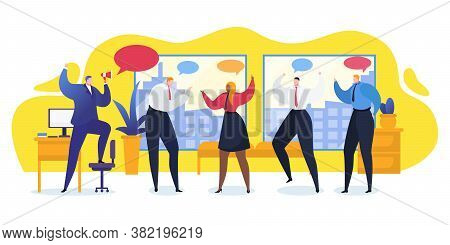 Group People Office Talk Vector Illustration. Worker Discussion Modern Technology Organization Busin