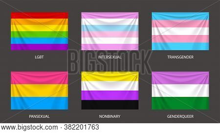 Realistic Sexual And Gender Colorful Flags Set