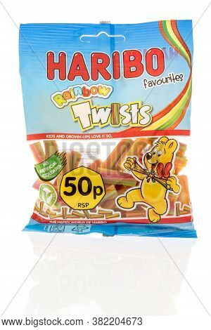 Winneconne , Wi - 16 August 2020:  A Package Of Haribo Rainbow Twists Candy On An Isolated Backgroun