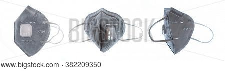 Mask KN 95 on white background.  Carbon. 5 layers 
