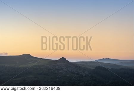 Absolutely Stunning Landscape Image Of Dartmoor In England Showing Leather Tor, Sharpitor And Kings