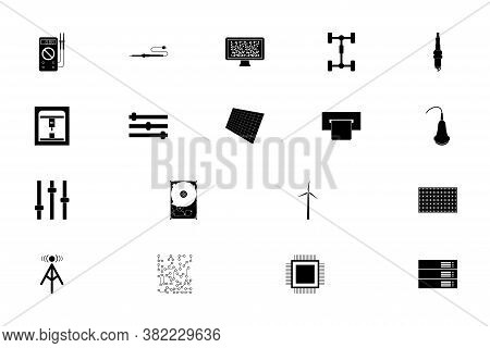 Industrial Electronics Black Color Set Solid Style Vector Illustration