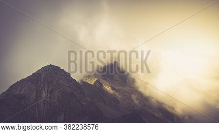 Misty Fagaras Mountains, Romania. Mist Over The Alps Of Transylvania.