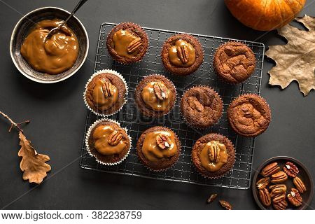 Autumn Pumpkin Muffins With Caramel And Pecans