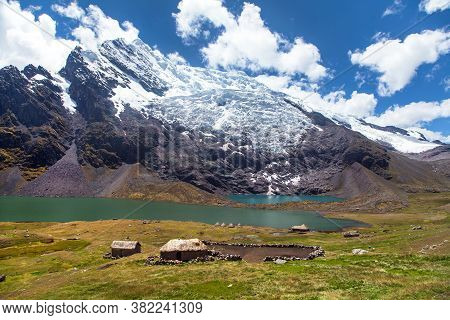 Ausangate Trek Trekking Trail,  Moutain With Lake And Glacier, Ausangate Circuit, Cordillera Vilcano