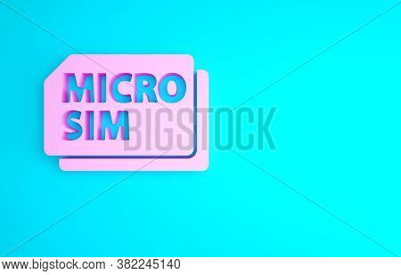 Pink Micro Sim Card Icon Isolated On Blue Background. Mobile And Wireless Communication Technologies