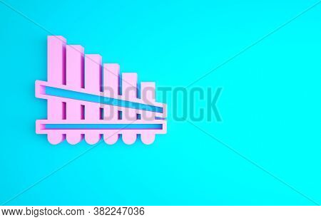 Pink Pan Flute Icon Isolated On Blue Background. Traditional Peruvian Musical Instrument. Zampona. F