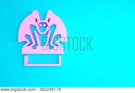 Pink Gargoyle On Pedestal Icon Isolated On Blue Background. Minimalism Concept. 3d Illustration 3d R