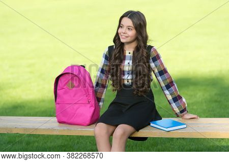 Learning Never Ends. Happy Child Relax On Bench After Classes. Homework Assignment. Afterschool Acti