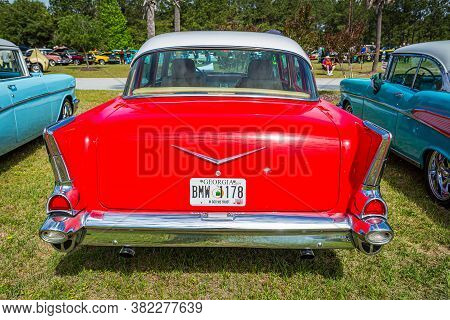 Savannah, Ga / Usa - April 21, 2018: 1957 Chevrolet 210 4 Door Sedan At A Car Show In Savannah, Geor