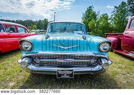 Savannah, Ga / Usa - April 21, 2018: 1957 Chevrolet 210 2 Door Sedan At A Car Show In Savannah, Geor