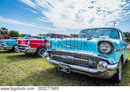 Savannah, Ga / Usa - April 21, 2018: 1957 Chevrolet 210 2 Door Sedan At A Car Show In Savannah, Geor