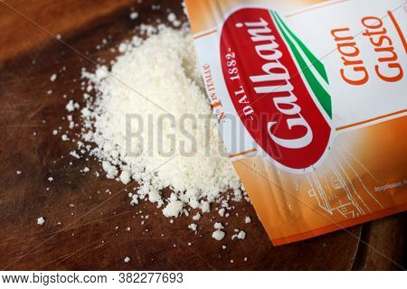Prague, Czech Republic - August 20, 2020. Gran Gusto traditions of the Italian brand Galbani, Italy.
