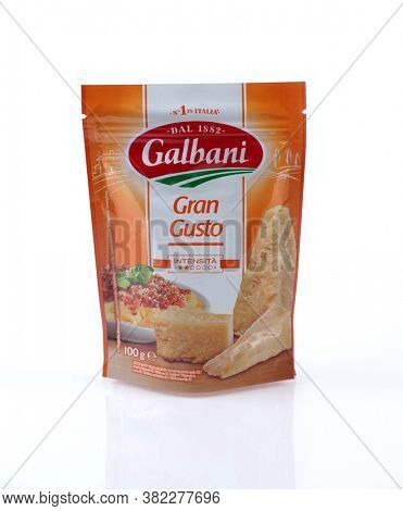 Prague, Czech Republic - August 20, 2020. Gran Gusto traditions of the Italian brand Galbani, Italy.