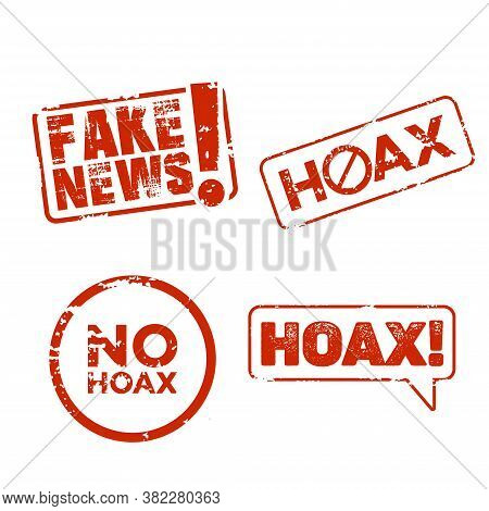 Vector Illustration Of A Hoax News Stop Label Stamp. Suitable For Campaigns To Stop Fake News. 