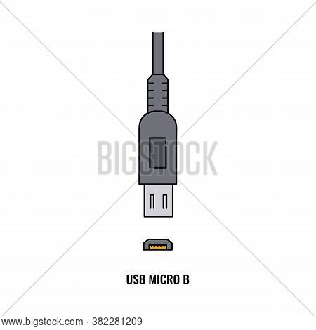 Icon Of Usb Micro B Computer Port Cartoon Vector Illustration Isolated On White.