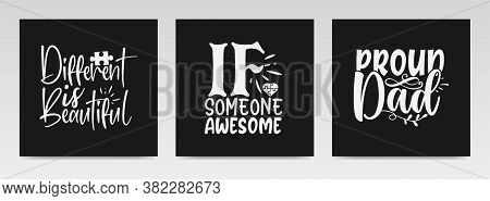 Autism Quotes Letter Typography Set Illustration. Graphic Design Element.