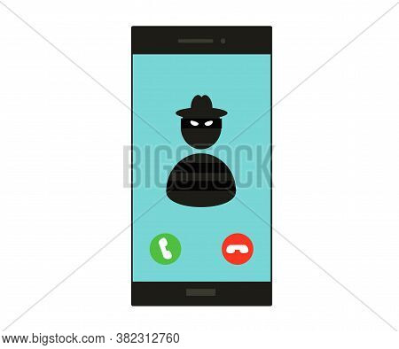 Phone And Crook On The Screen. Symbol. Vector Illustration.