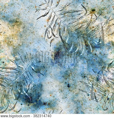 Exotic Seamless Pattern. Fashion Hand Drawn Texture. Blue Galaxy Background. Exotic Seamless Pattern