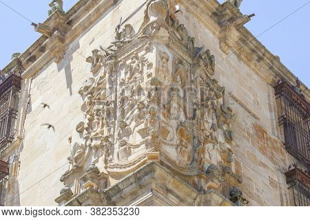 House-palace Of Marquis Of Conquest Or Marques De La Conquista, Trujillo, Spain. Swifts Flying Besid