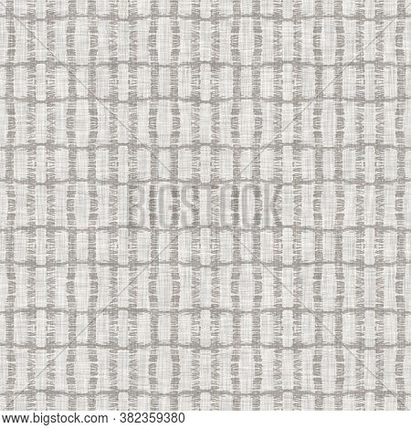 Seamless Light Grey Woven Check Linen Texture Background. Flax Hemp Fiber Natural Pattern. Organic F