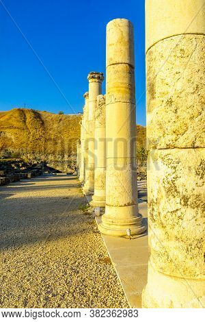 View Of The Reconstructed Cardo (palladius Street) In The Ancient Roman-byzantine City Of Bet Shean 