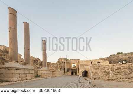 Sunset View Of The Roman Theater, In The Ancient Roman-byzantine City Of Bet Shean (nysa-scythopolis