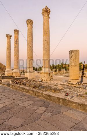 Sunset View Of The Reconstructed Cardo (palladius Street), In The Ancient Roman-byzantine City Of Be