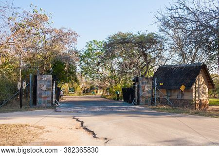 Pretoriuskop Restcamp Gate, Kruger National Park, South Africa, August 22, 2020: Gate At Pretoriusko