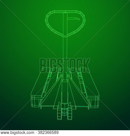 Hand Pallet Jack Lift. Manual Forklift With Cargo Pallet For Warehouse. Logistics Shipping Concept. 