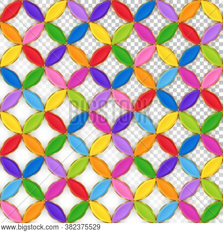 Bright Colorful Abstract Geometrical Seamless Pattern Of Overlapping Circles With Transparent Holes.