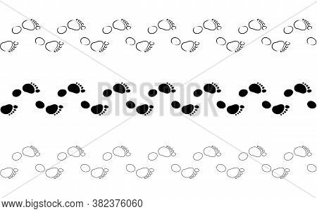 Flat Linear Design. The Path Of Human Footprints From Feet Without Shoes. Human Footprints Isolated 