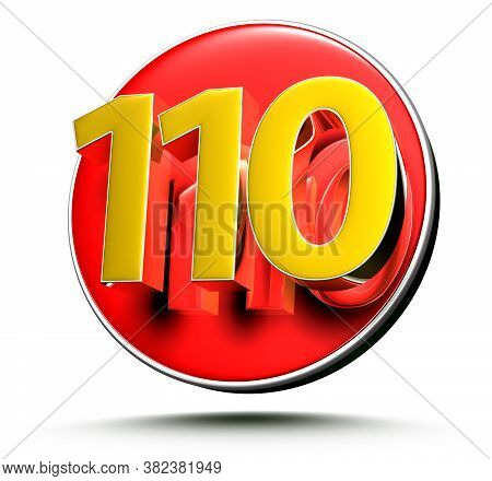 3d Illustration Golden Number 110 Isolated On A White Background.(with Clipping Path).