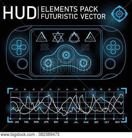 Hud Ui Gui Futuristic User Interface Screen Elements Set. High Tech Screen For Video Game. Sci-fi Co