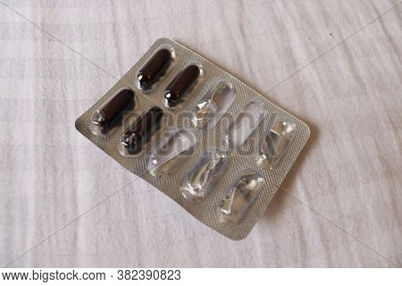A Packet Of Medicines Containing Tablets And Capsules. Allopathy Helps In Health Care And Medical Ca