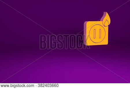 Orange Electric Wiring Of Socket In Fire Icon Isolated On Purple Background. Electrical Safety Conce