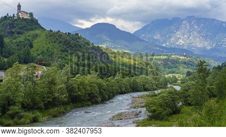 Mountain Landscape Along The Cycleway Of The Fiemme Valley, In The Dolomites, Trentino, Alto Adige, 