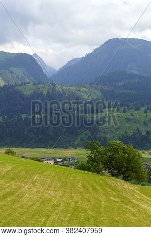Mountain Landscape Near Cavalese In The Fiemme Valley, Dolomites, Trentino Alto Adige, Italy, At Sum