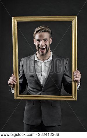 Style Icon. Man Fashionable Suit In Frame As Icon Of Style. Dress Code. Guy Wear Perfect Formal Suit