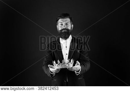 For You. Reward For Business Success. Top Manager. King Of Style. Bearded Man Wear Golden Crown. Ele