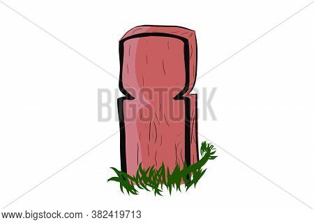 Vector Doodle Hand Draw Sketch, Islma Wooden Grave And Grass, Isolated On White.