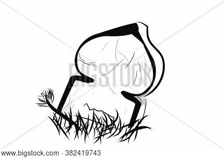 Vector Doodle Hand Draw Sketch, Islma Wooden Grave And Grass, Isolated On White.
