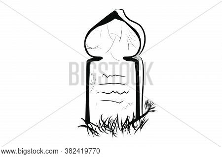 Vector Doodle Hand Draw Sketch, Islma Wooden Grave And Grass, Isolated On White.