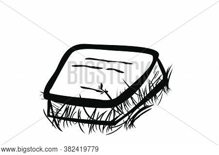 Vector Doodle Hand Draw Sketch, Islma Marble Grave And Grass, Isolated On White