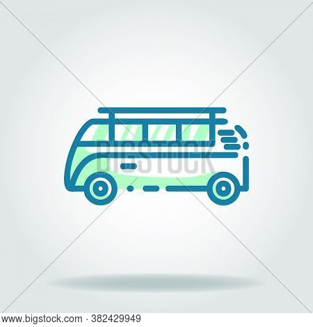 Logo Or Symbol Of Mini Bus Retro Icon With Twotone Blue Color Style