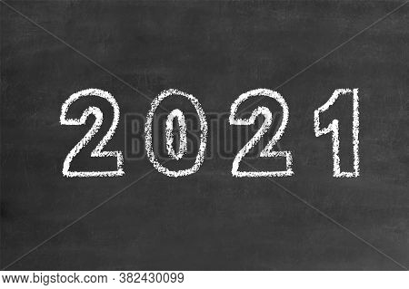 2021 Bold Numbers In Handwritten Thin Stroke White Chalk Brush Font, Stock Vector Illustration Clip 