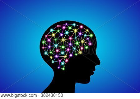 3d Digital Neuro Glowing Multicolored Colorful Particles Lines And Dots Plexus Structure Human Brain